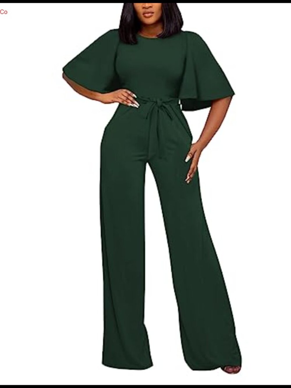 Womens Loose Short Sleeve Belted Wide Leg Jumpsuit Romper One Piece Outfit